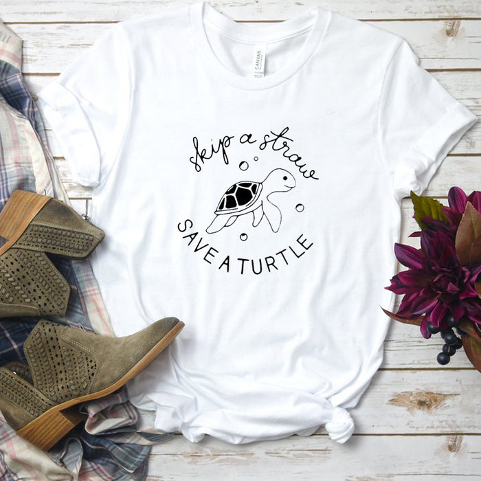 Skip A Straw Save A Turtle T-Shirt - Cool Trends